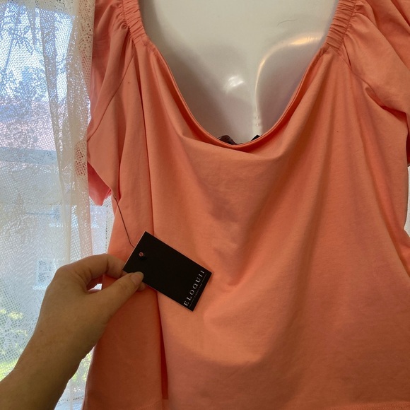 EloquiII Orange of the shoulder Puffy Sleeves crop top 18/20 Designer - Picture 4 of 5